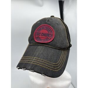 Eric Church Hat Cap Snapback Black Denim Mesh Trucker Patch Distressed Mens OSFM